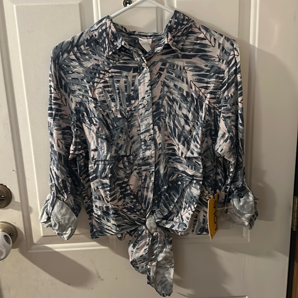 LOLE SASHA BUTTON-DOWN SHIRT: JUNGLE PALM: PINK/GREEN: NWT: SZ M